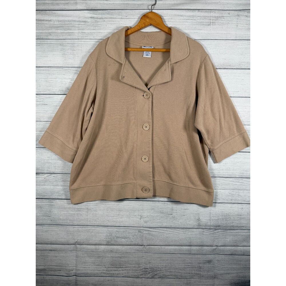 Blair Women's 2XL Beige Button Front Collared Cardigan Sweater Top 4022